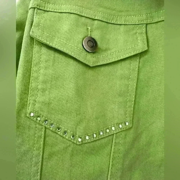 Get Lucky XL Green 100% Cotton Bling Jacket USA Diamond Jeweled Embellishment - Picture 5 of 10